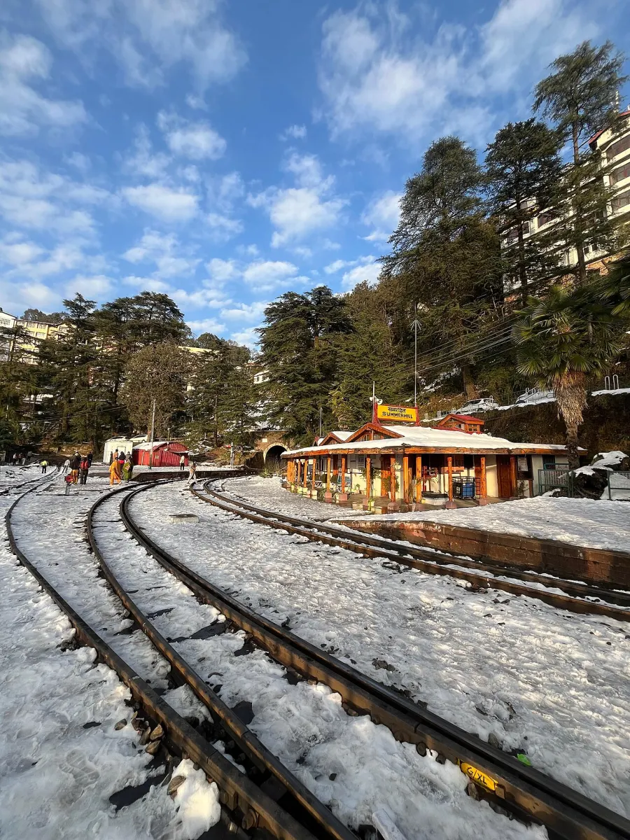 Snow on the tracks at Summer Hill railway station on the Kalka-Shimla line